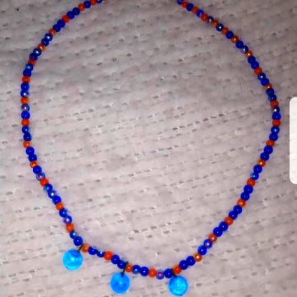 Handmade Women's Blue Orange Beaded Necklace Handcrafted - Picture 6 of 10